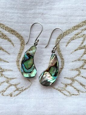 Sterling Silver Abalone Teardrop Dangle Earrings - Iridescent Shell
